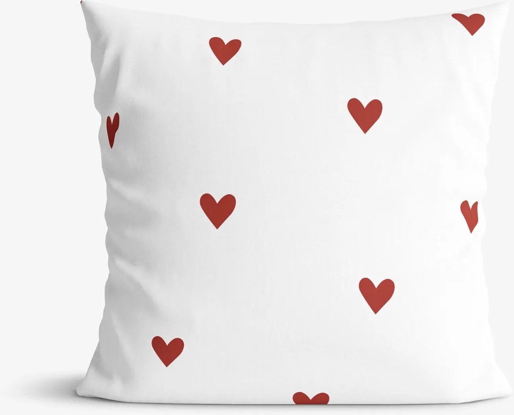 Goldea bavlnená obliečka na vankúš - červené srdiečka na bielom 40 x 40 cm