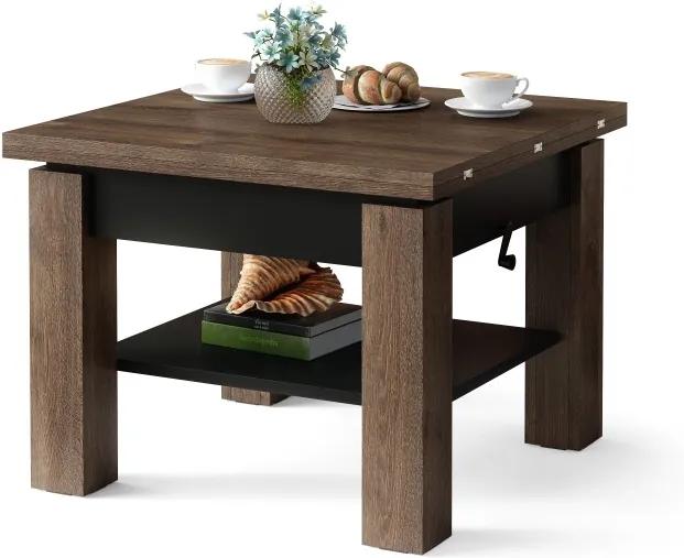 CLEO hnedý dub / čierna, rozkladací, zdvíhací konferenčný stôl, stolík