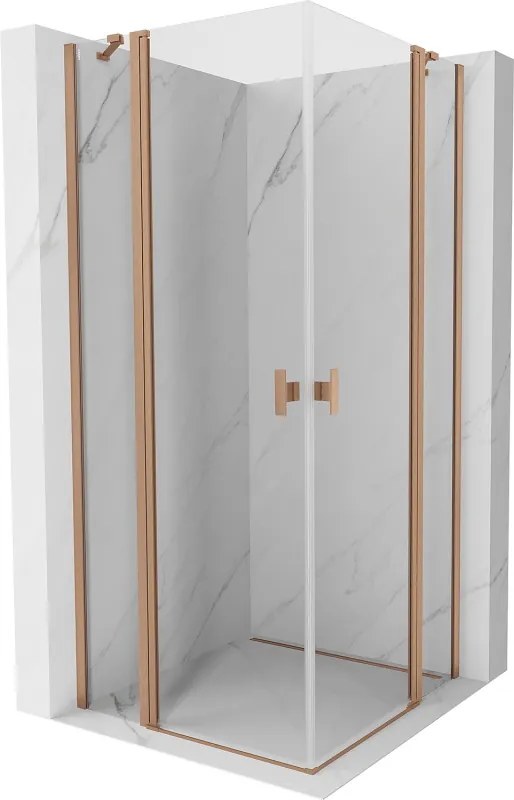 Mexen, Mexen Mist Duo sklápací sprchový kút 85 x 85 cm, transparentný, brúsená meď - 8A4-085-085-65-00
