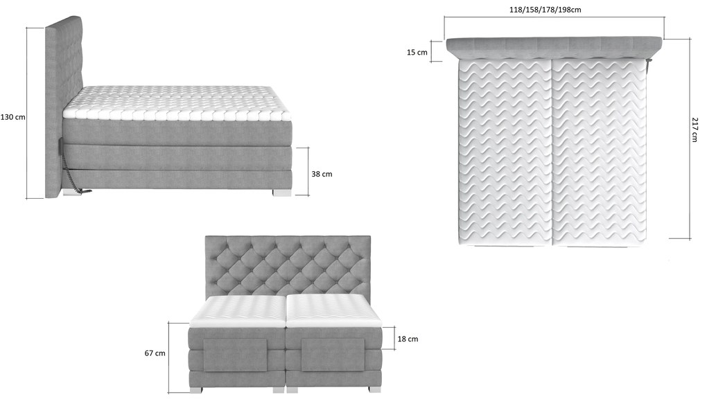 Box spring posteľ Clif 180x200, ružová, elektrické polohovanie