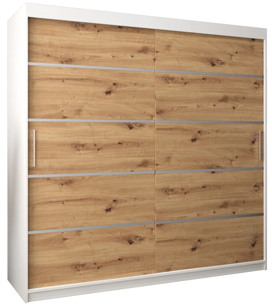 Šatníková skriňa 200 cm Verika 1 200 (biela + dub artisan). Akcia -11%. Vlastná spoľahlivá doprava až k Vám domov. 1063729