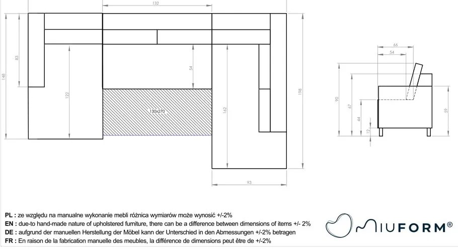 Svetlosivá zamatová rozkladacia pohovka do "U" Miuform Stylish Stan, pravý roh