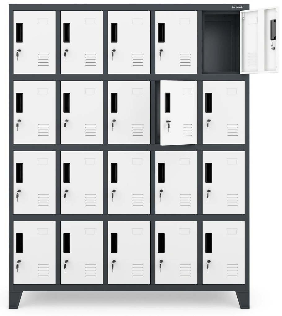 Kovová skriňa s 20 boxami ROBERT, 1360 x 1720 x 450 mm, antracitovo biela