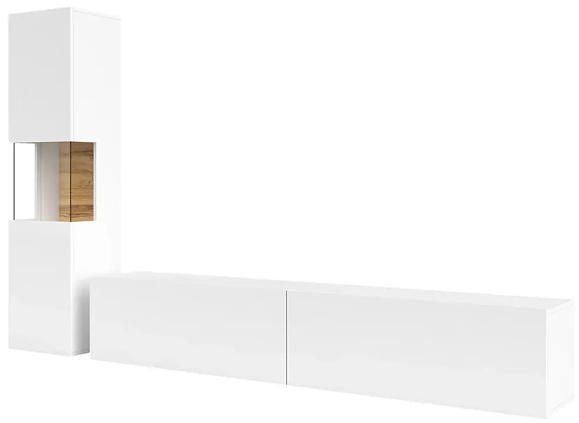Obývacia stena Avernic Typ 09 (biela + dub wotan). Vlastná spoľahlivá doprava až k Vám domov. 1042049
