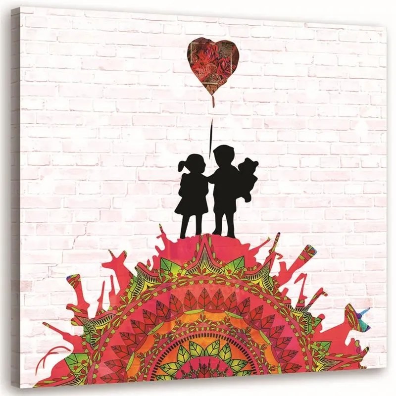 Gario Obraz na plátne Banksy nástenná maľba - deti na kopci Rozmery: 60 x 60 cm