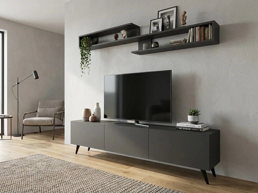 TV stolík MIYA 150 cm s nástennou policou, antracitový