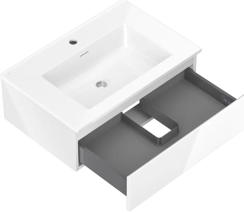 Mexen Orio, kúpeľňová skrinka 70 cm s umývadlom Otis, 1 zásuvka, biela lesklá, 91A10-07023-1-BF00-W18M00