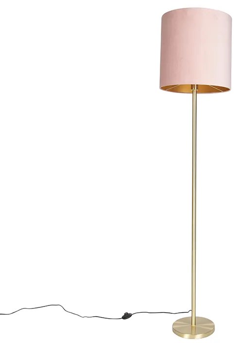 Romantická stojaca lampa mosadz s ružovým tienidlom 40 cm - Simplo
