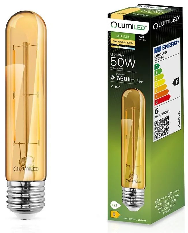 Žiarovka LED T30 filament 6W E27 660LM 2000K A