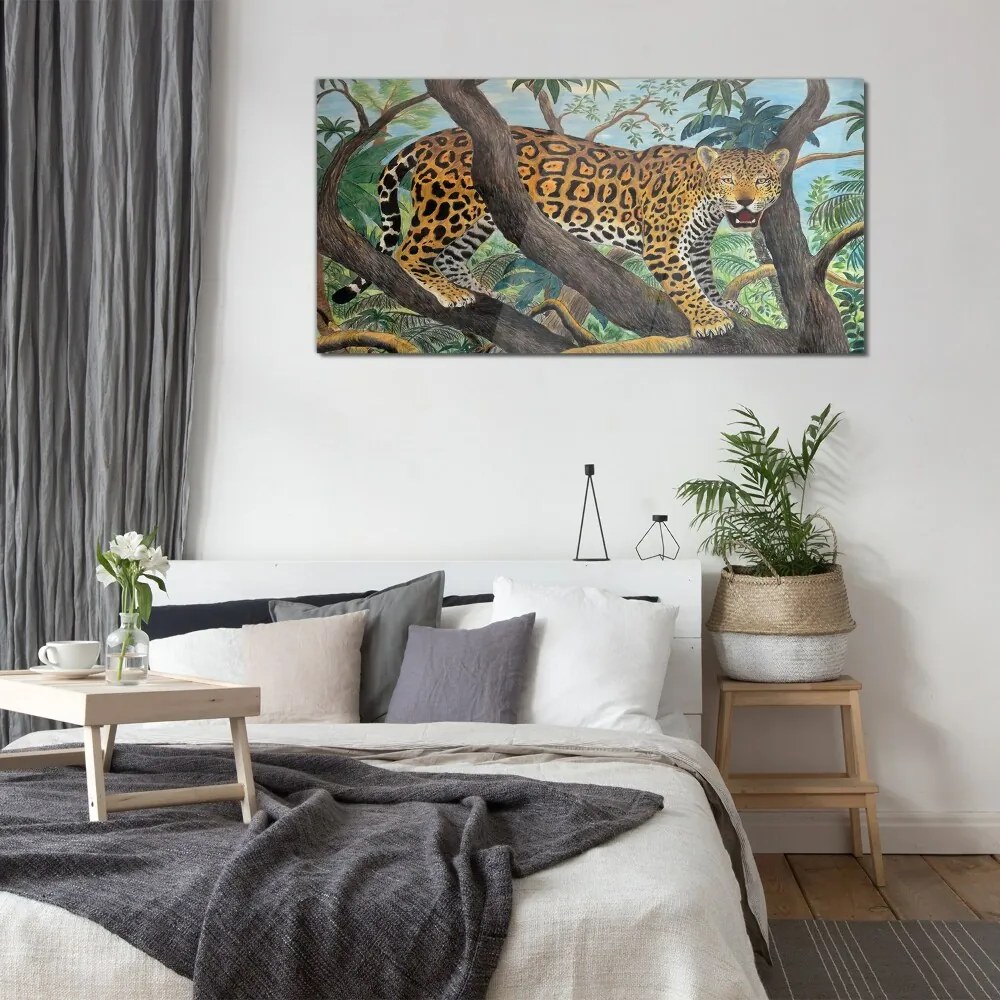 Skleneny obraz Džungľa strom zvieracie mačka