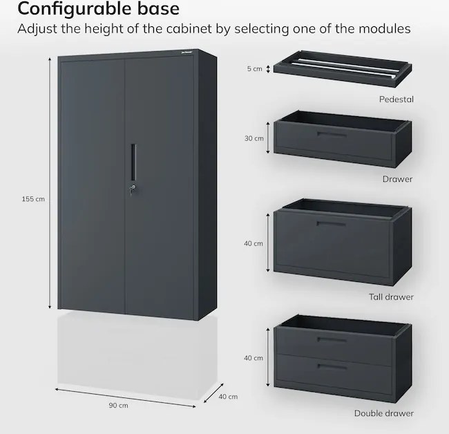 Modulárna kovová multifunkčná skriňa so zásuvkou antracitová MEGAN 1850 x 900 x 400 mm