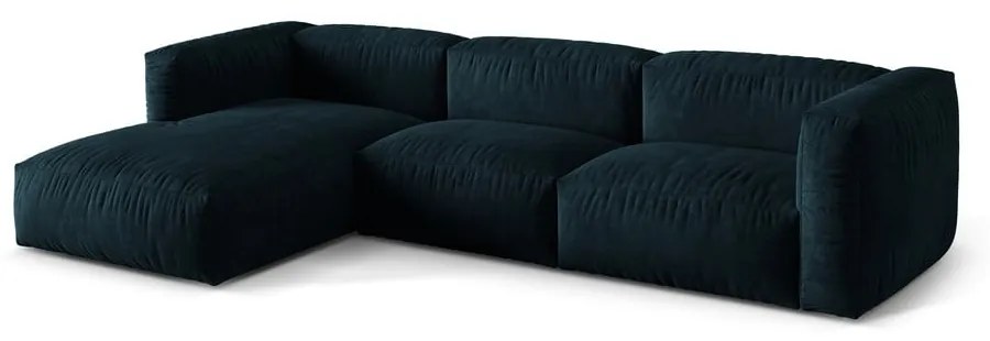 Tmavomodrá zamatová modulárna rohová pohovka (ľavý roh/s leňoškou) Martina – Micadoni