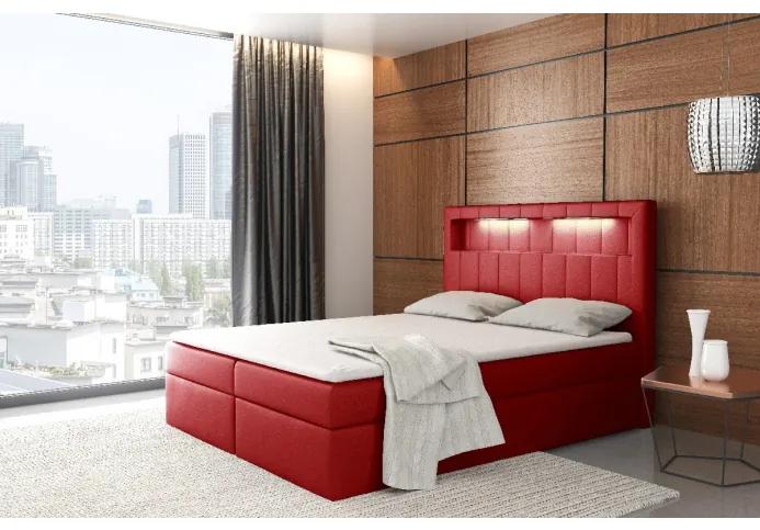 Dizajnová posteľ Elyan s úložným priestorom červená eko koža 180 x 200 + topper zdarma
