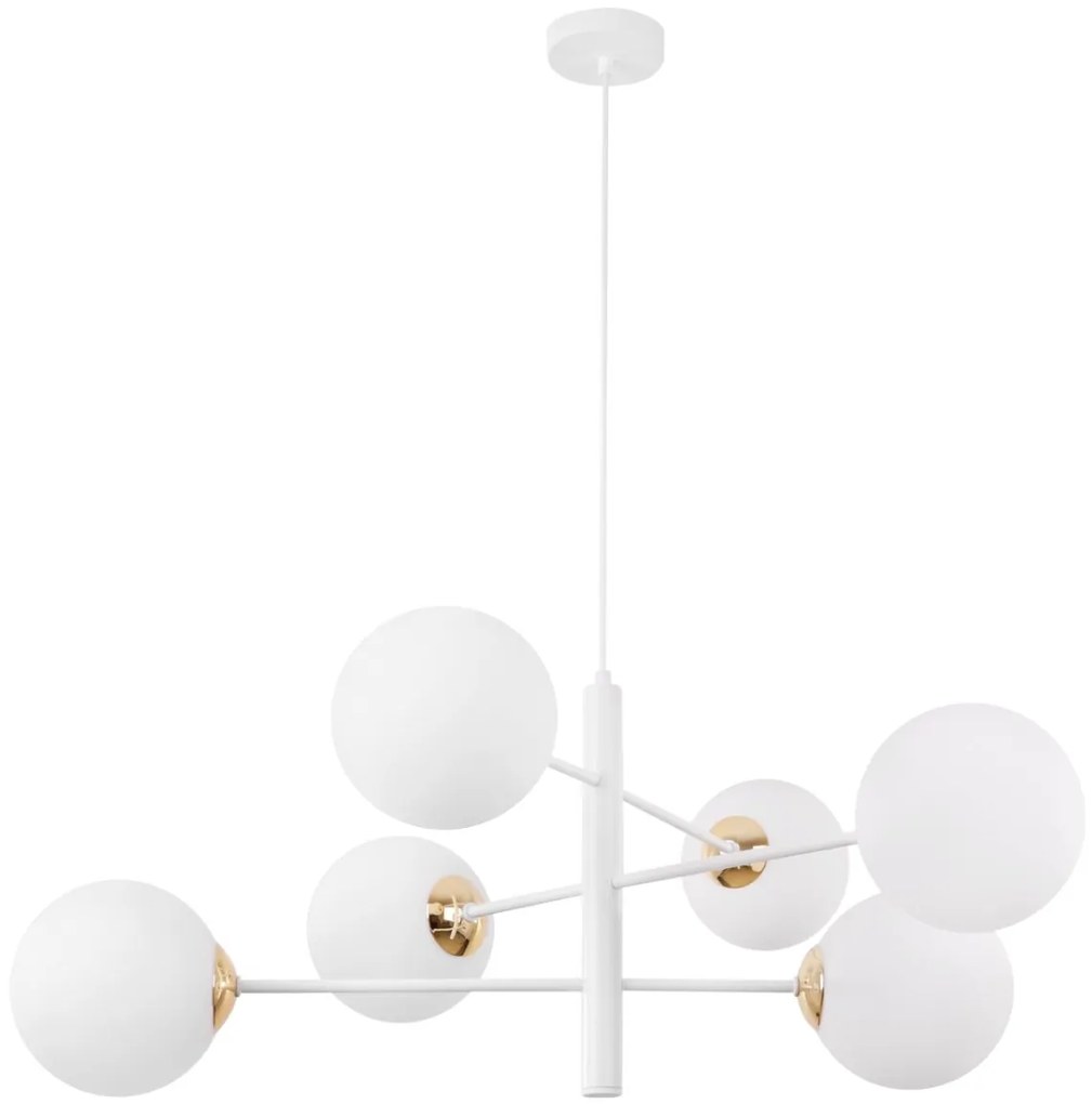 Závesne svietidlo Florence, 6x biele sklenené tienidlo, W/G