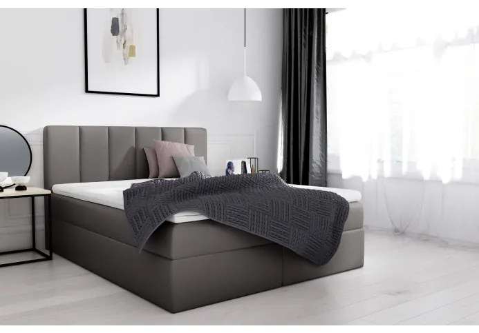 Štylová manželská posteľ Sven s úložným priestorom šedá eko koža 160 x 200 + topper