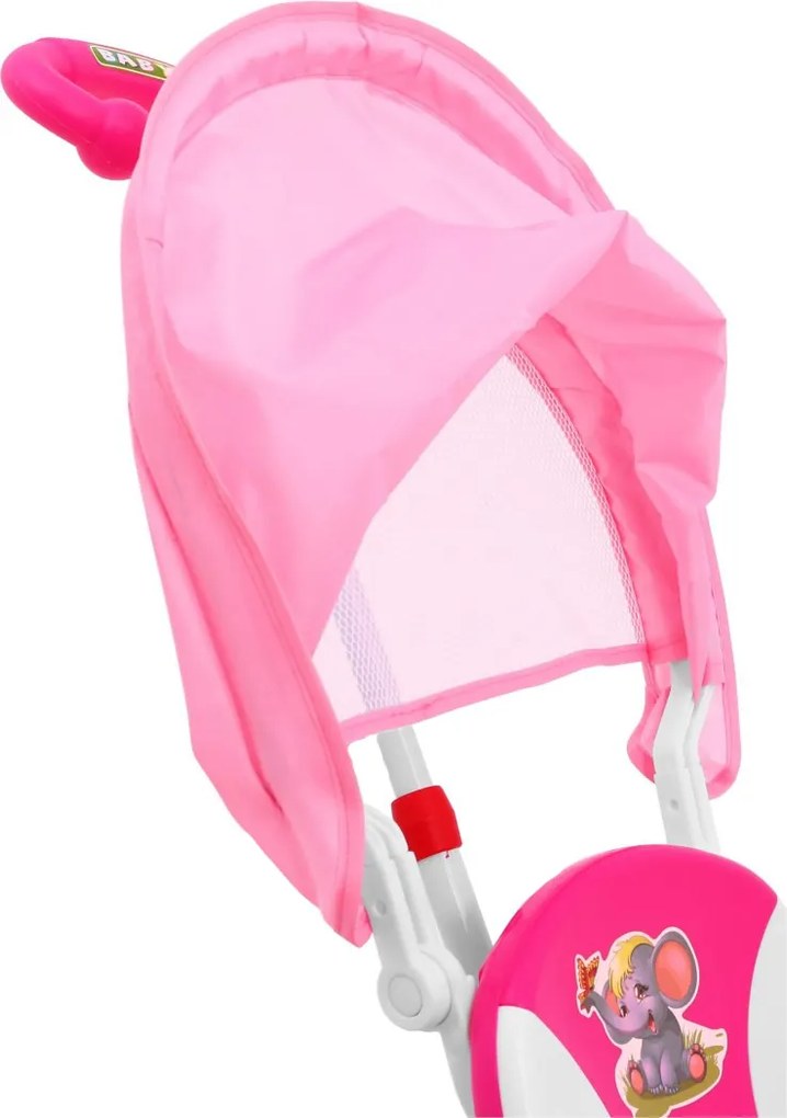 Ramiz Detský trojkolesový bicykel Elephant Ružová + zvuky + strieška + zábrana + opierka na nohy + rukoväť + úložný priestor