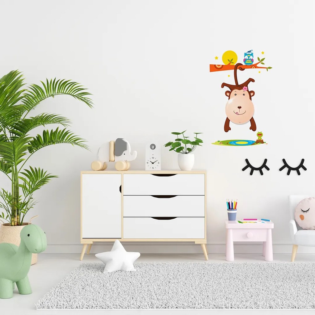 Detské nástenné svietidlo Monkey, 1x ružové plastové tienidlo, br