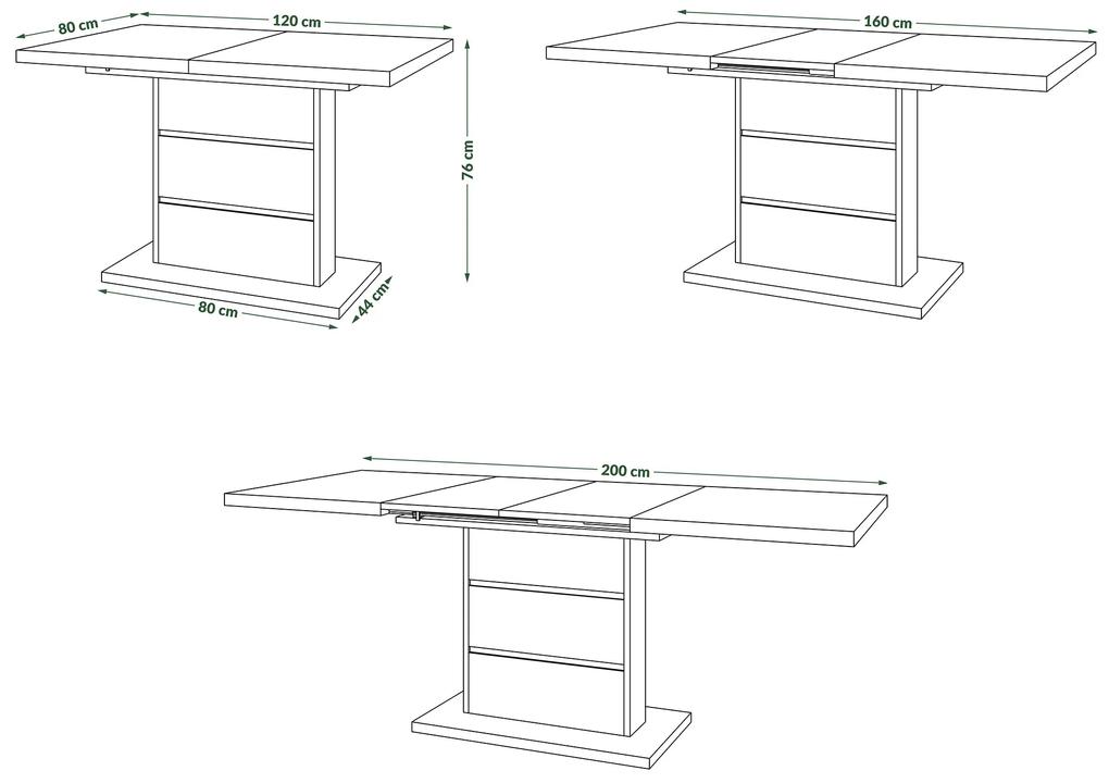 Mazzoni PIANO dub artisan / čierny mat - moderný rozkladací stôl do 200 cm