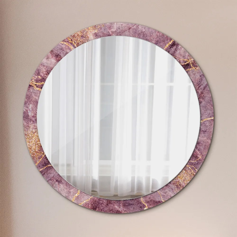 Okrúhle ozdobné zrkadlo na stenu Mramor s pridaním zlata fi 100 cm