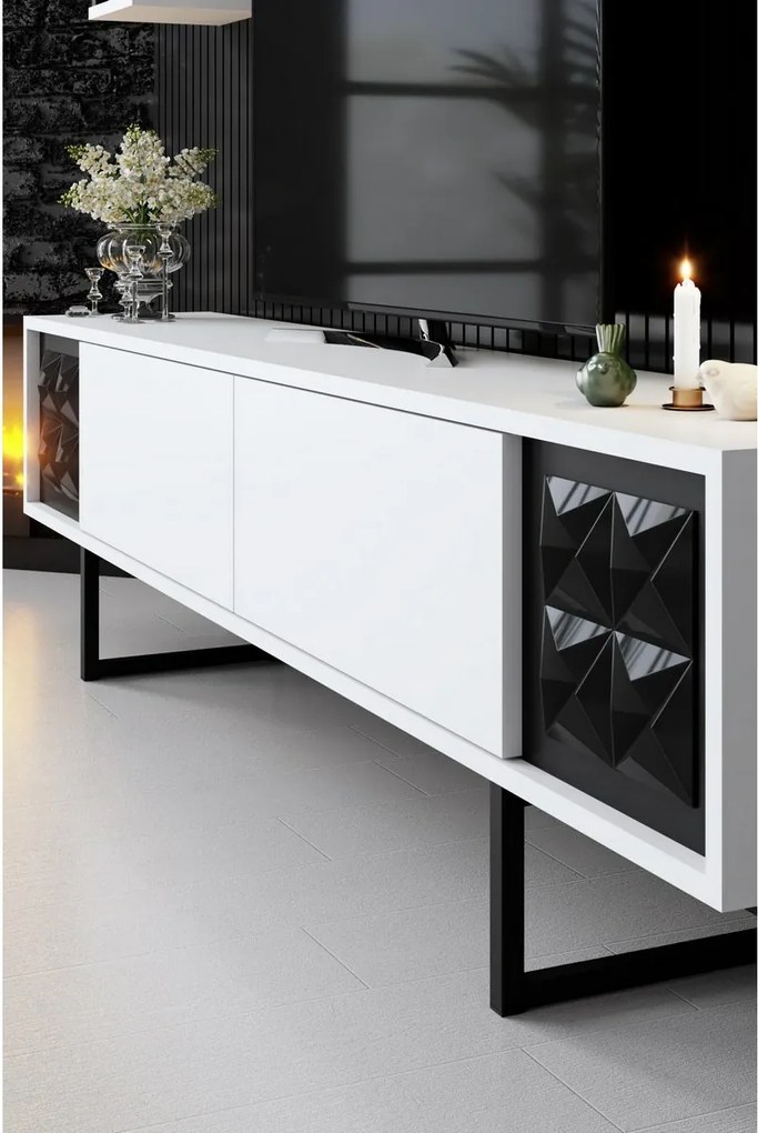 Line Biely a čierny TV stolík s policami