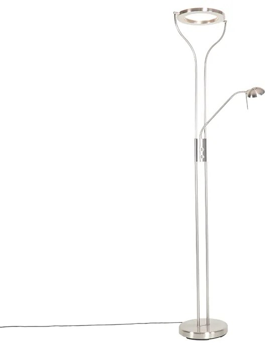Moderná stojaca lampa oceľ s čítacím ramenom vrátane LED a stmievača - Divo
