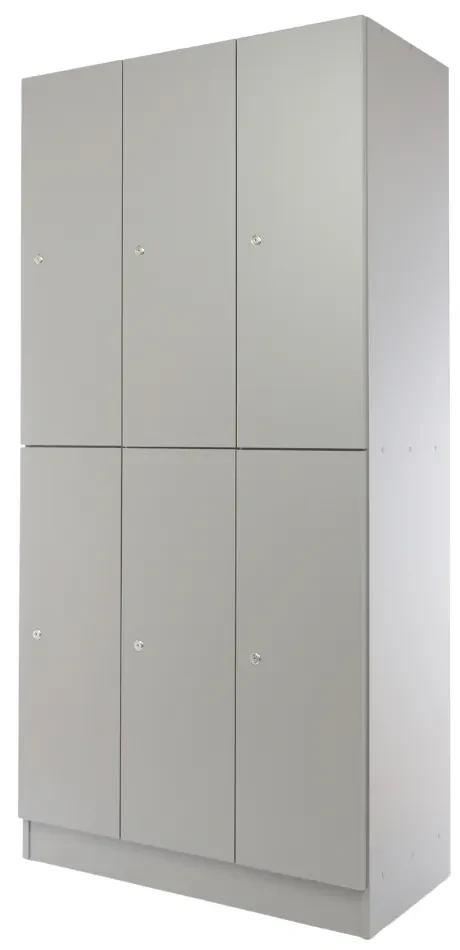 Drevená šatníková skrinka Visio LUX - 6 boxov, 90 x 45 x 185 cm, cylindrický zámok, sivá
