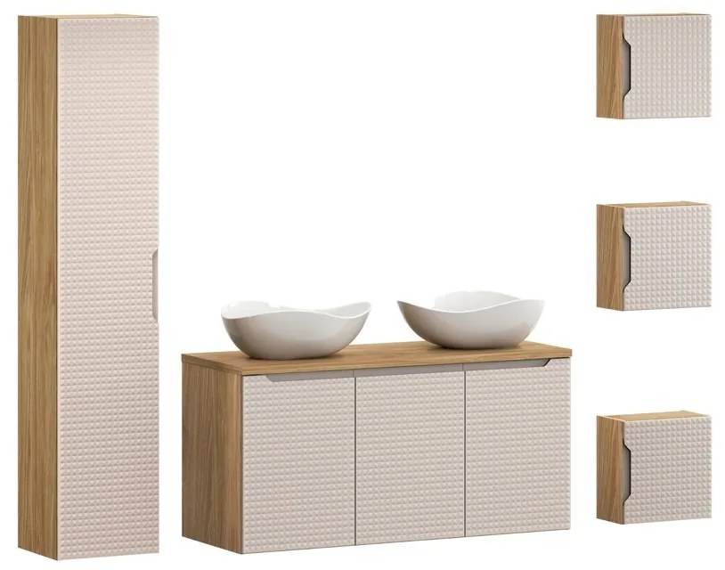 Kúpeľňová zostava Luxor Béžový Oblak so skrinkami a umývadlami 120 cm béžová/dub olejovaný