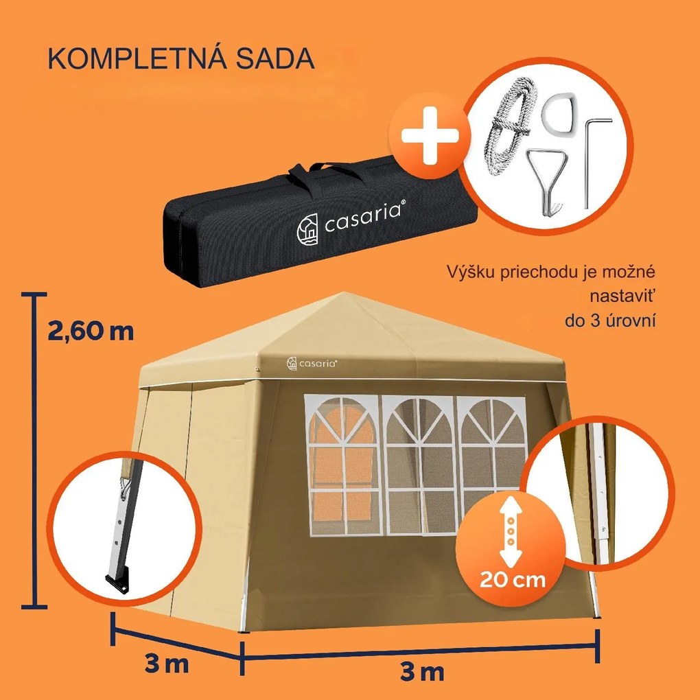 InternetovaZahrada Záhradný altánok Capri 3x3 m - 4 bočné steny - béžová