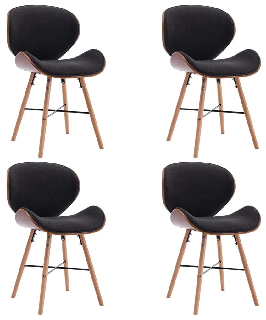 vidaXL Jedálenské stoličky 4 ks, tmavosivé, látka a ohýbané drevo
