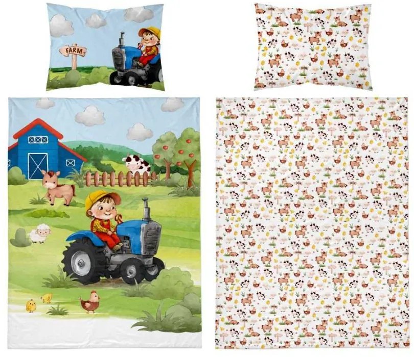 Bambusové obliečky do postieľky 3D Farma modrá 100x135/40x60