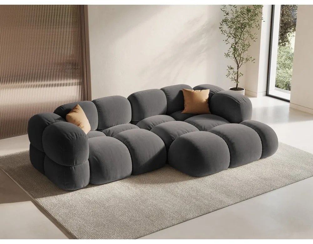 Sivá zamatová rohová pohovka (pravý roh/s leňoškou) Loretto – Cosmopolitan Design