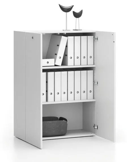 PLAN Nízka kancelárska skrinka SEGMENT, uzamykateľná, 2 police, 840 x 370 x 1140 mm, biela