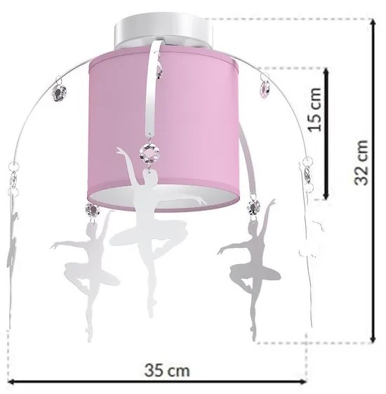 EUlight Detské stropné svietidlo Baletnica white, 1x ružové textilné tienidlo, w