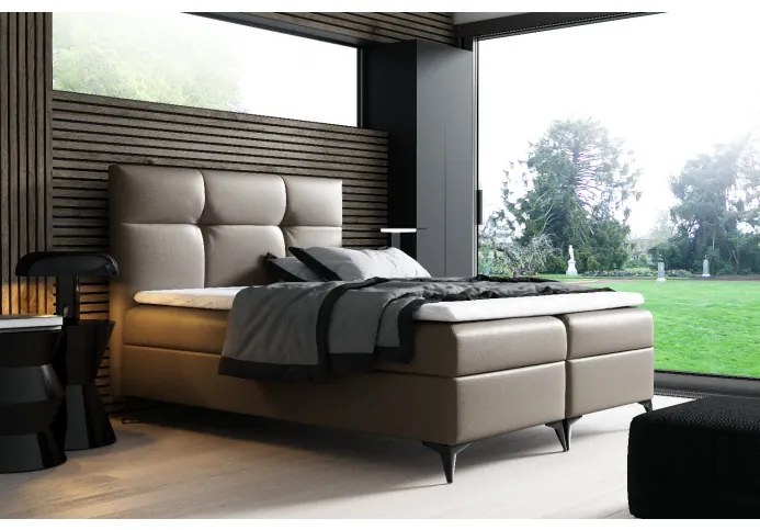 Elegantná posteľ potiahnutá eko kožou Floki 200x200, hnedá + TOPPER