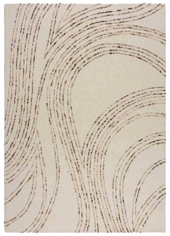Hnedý/krémovobiely vlnený koberec 160x230 cm Abstract Swirl – Flair Rugs
