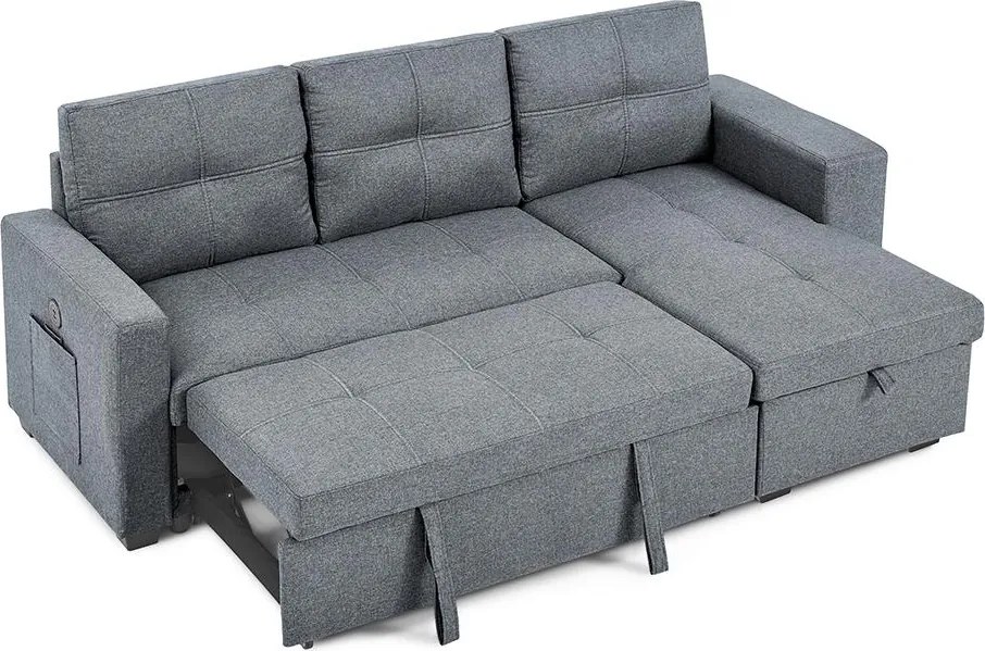 Univerzálna rohová rozkladacia sedacia súprava Catini PORTIVA s úložným priestorom a USB sivá