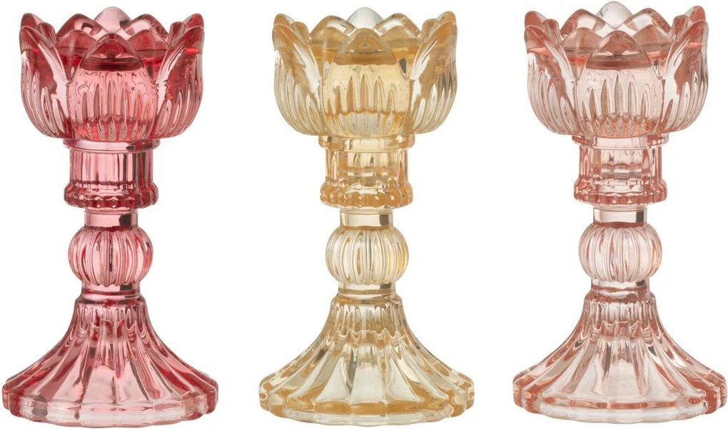 3ks ružový mix sklenený svietnik tulipán Tulippo - Ø 8*15 cm