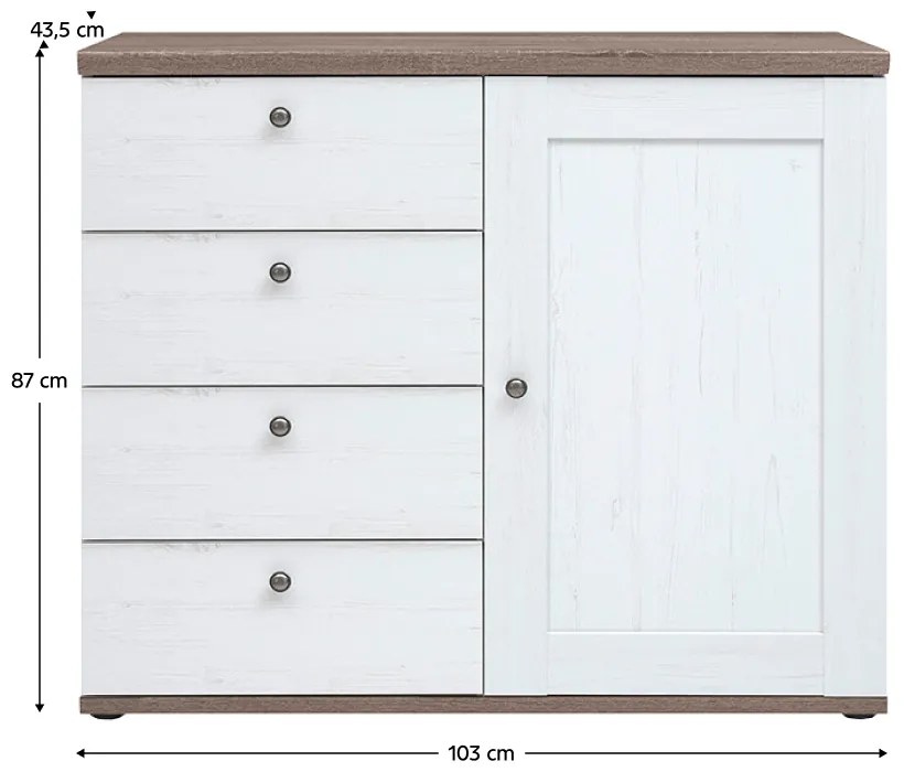 Komoda TEINA 4S1D, borovica canyon