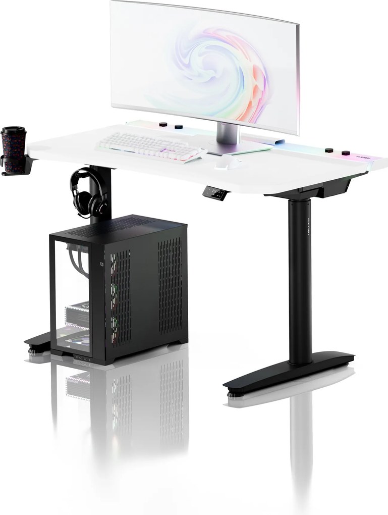 Elektrický herný stôl RGB s držiakmi, bielo-čierny, 120 cm: Diablo X-Forge 1200