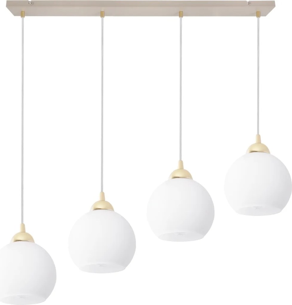 Závesné svietidlo Eliza, 4x biele sklenené tienidlo, g/be