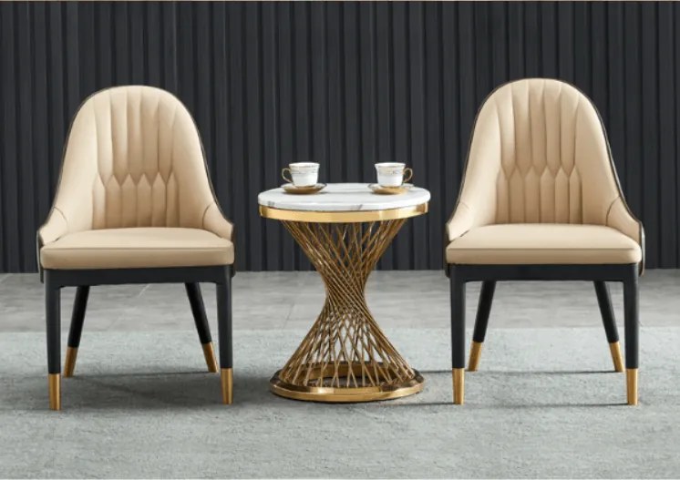 OKRÚHLY KONFERENČNÝ STOLÍK AUDREY BIELY MRAMOR + ZLATÝ 50 cm