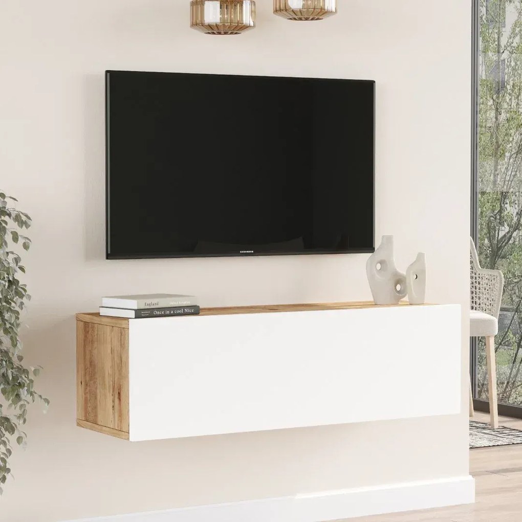 Závesný TV stolík Houseland Fullio borovica Atlantic/biela