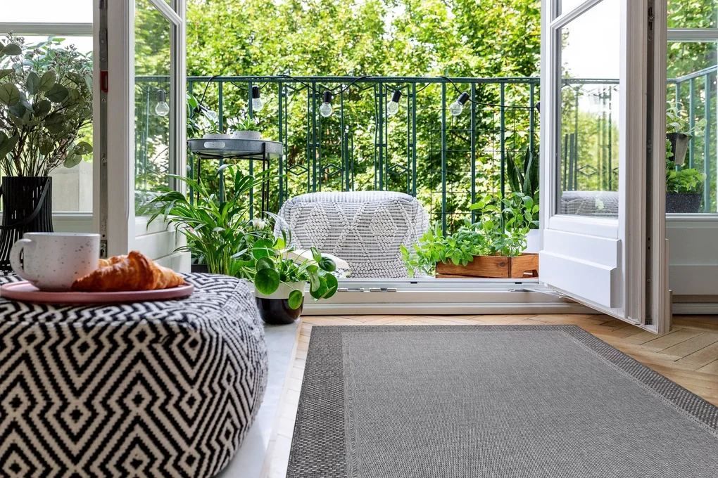 Šnúrkový koberec SIZAL BOHO 46201575 s rámom, sivý