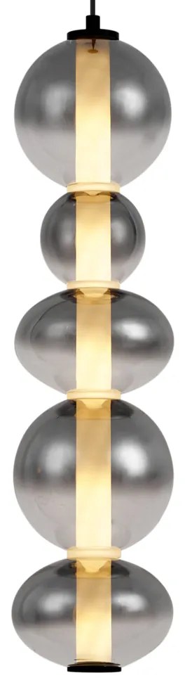 Art Deco závesná lampa čierna s dymovým a čírym sklom 5-svetiel Vrátane LED - Lizzy