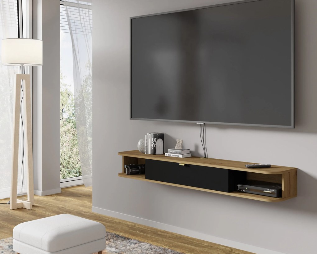 TV stolík/skrinka Ikaro (dub artisan + čierna). Akcia -23%. Vlastná spoľahlivá doprava až k Vám domov. 1124937