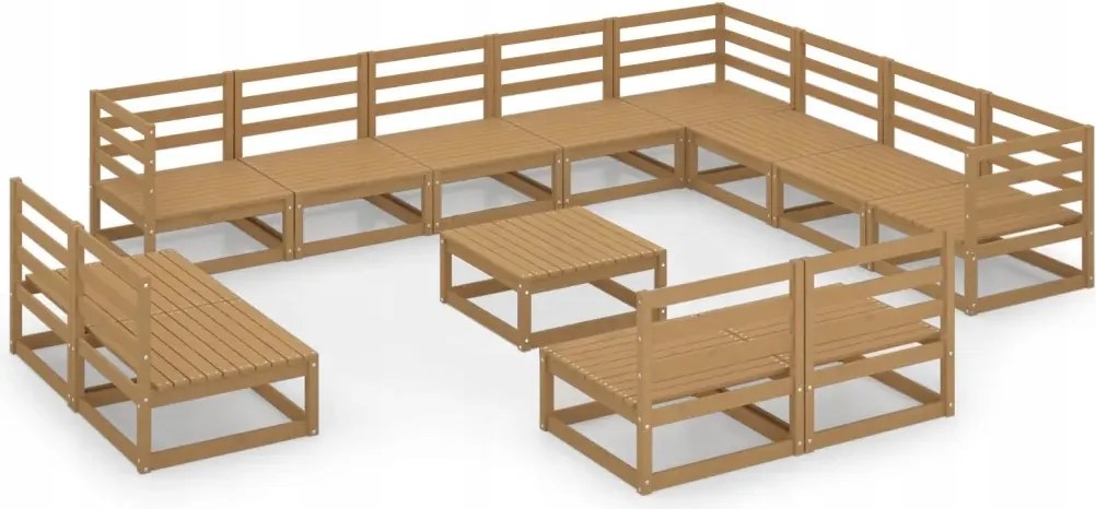 vidaXL 13-dielna sedacia súprava do záhrady, medovo hnedá, borovica