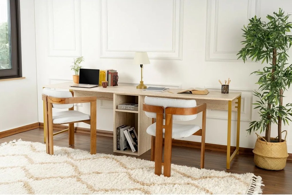 Dvojitý travertínový a zlatý pracovný stôl