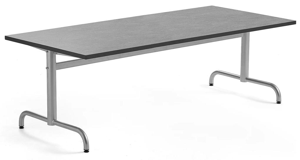 Stôl PLURAL, 1600x800x600 mm, linoleum - tmavošedá, strieborná