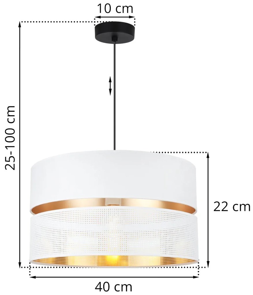 Závesné svietidlo Asti, 1x PVC/biele textilné tienidlo, (fi 40cm), g, b