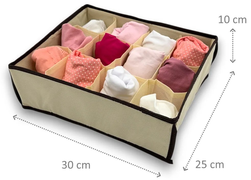 VERK GROUP Organizér na spodnú bielizeň, KIPIT, 12 priehradiek, béžová, 30 x 25 x 10 cm